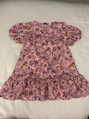 Pink Floral Ruffle Hem Kids Dress